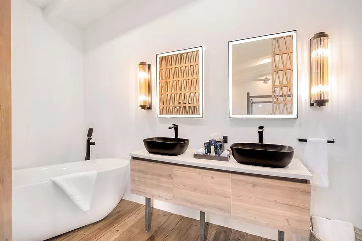 Ocean 19 | Oceanfront Living, 3-bedroom villa for sale in St Mary, Antigua & Barbuda - bathroom with freestanding bath and twin basins