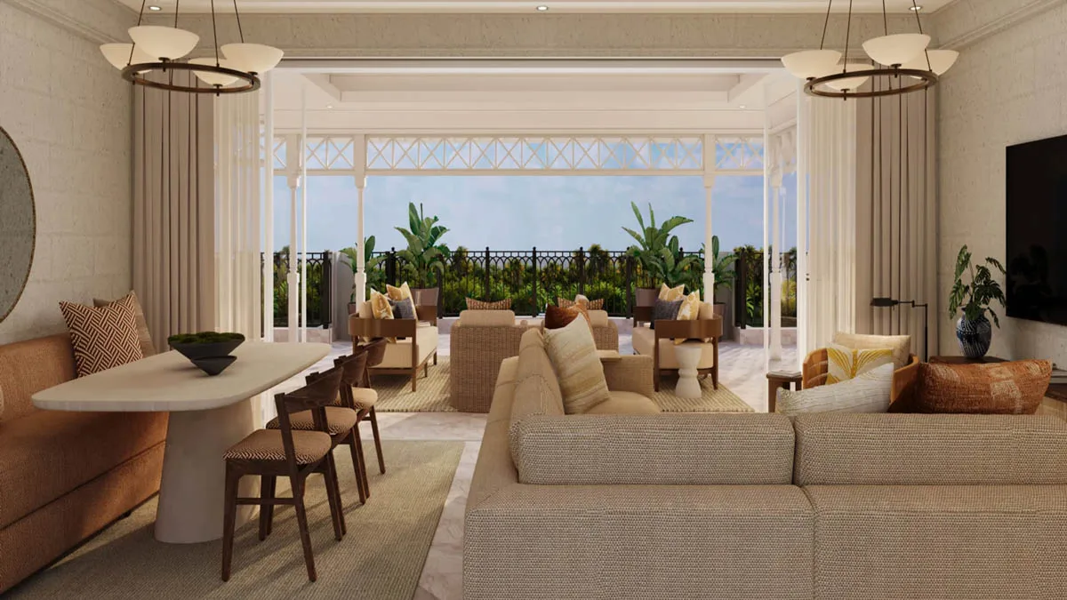 Pendry Residence 403 | Marina Lifestyle, 3-bedroom apartment for sale in St Peter, Barbados - Living room & terrace view