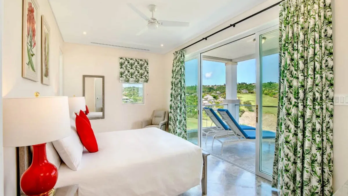 Jasmine Grove 2 | Modern Golf Course Villa at Royal Westmoreland, 4-bedroom villa for sale in St James, Barbados - upstairs bedroom suite opening onto a covered terrace