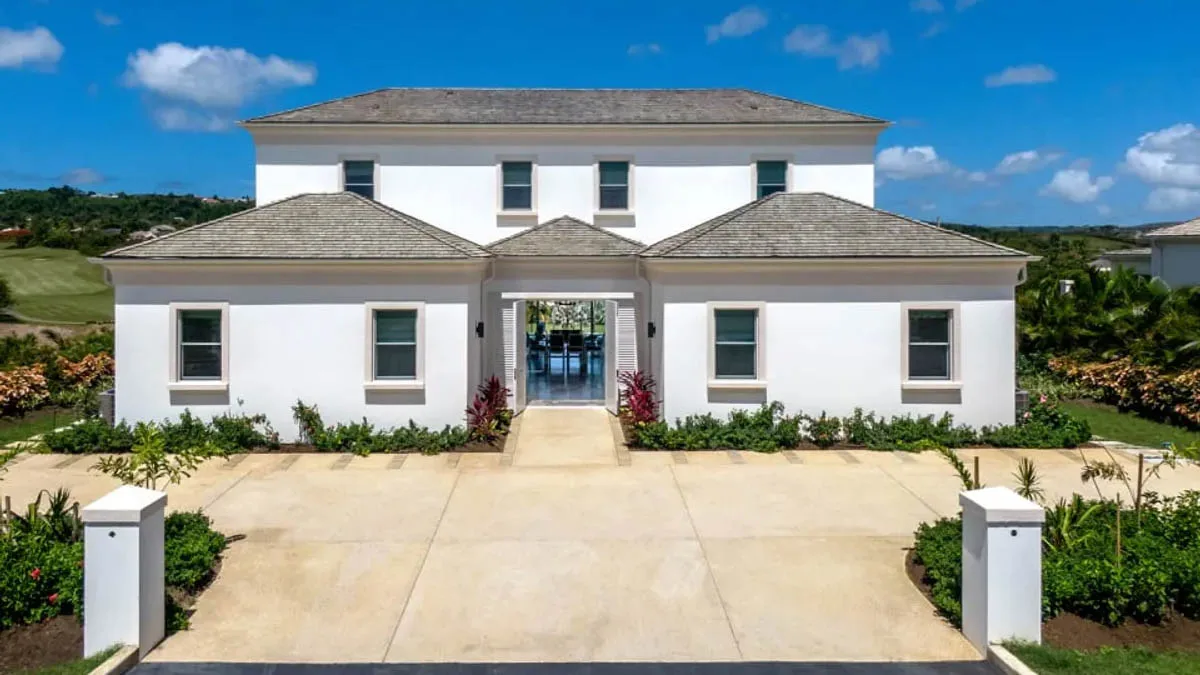 Jasmine Grove 2 | Modern Golf Course Villa at Royal Westmoreland, 4-bedroom villa for sale in St James, Barbados - front of the villa and driveway