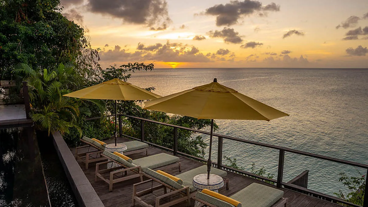 Villa Ocean 15 | Oceanfront Infinity Pool, 4-bedroom villa for sale in St Mary, Antigua & Barbuda - sun terrace at sunset