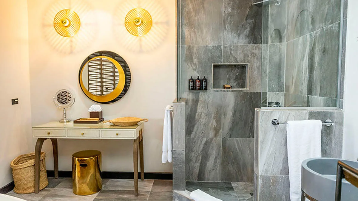 Ocean Suite K28 | Elevated Ocean Views, 1-bedroom villa for sale in St Mary, Antigua & Barbuda - dressing table and walk-in shower