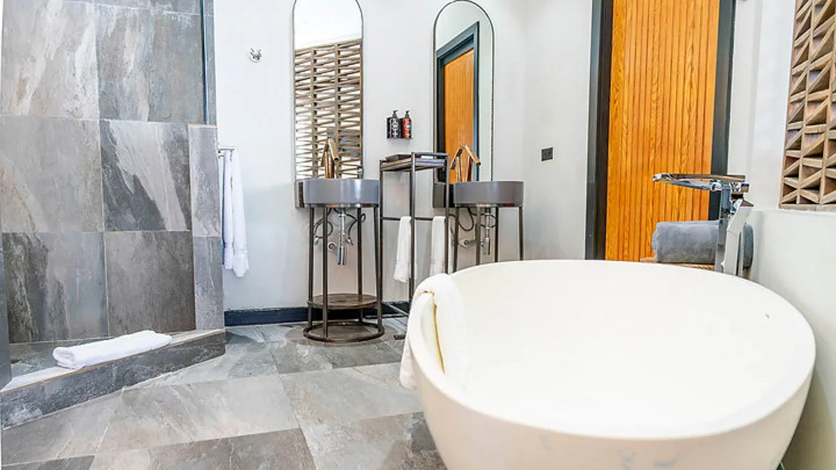 Ocean Suite K28 | Elevated Ocean Views, 1-bedroom villa for sale in St Mary, Antigua & Barbuda - bathroom with freestanding bath