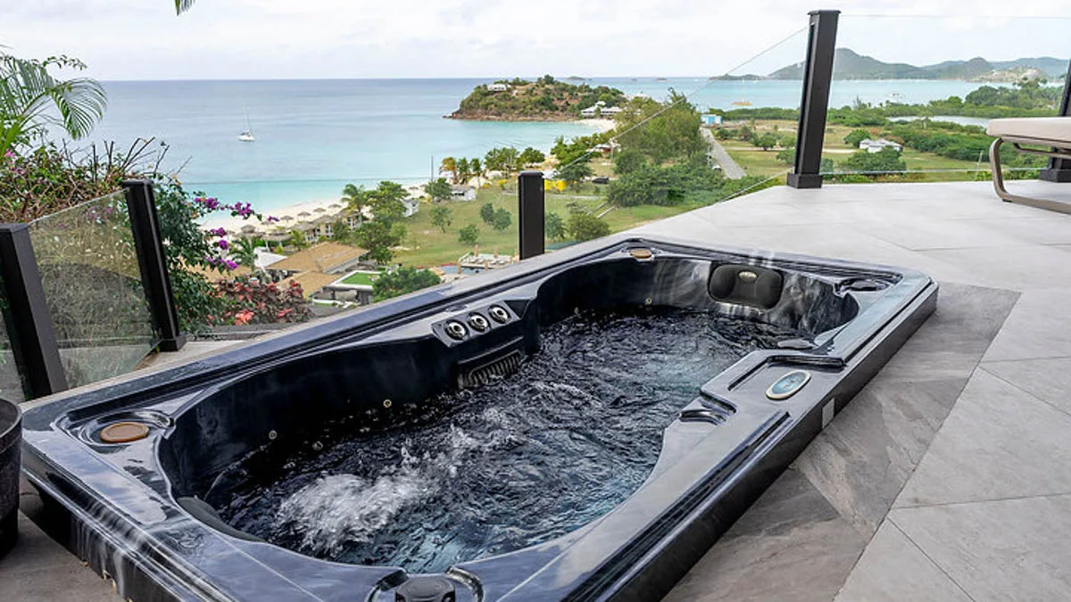 Ocean Suite K28 | Elevated Ocean Views, 1-bedroom villa for sale in St Mary, Antigua & Barbuda - hot tub on the terrace with sea view