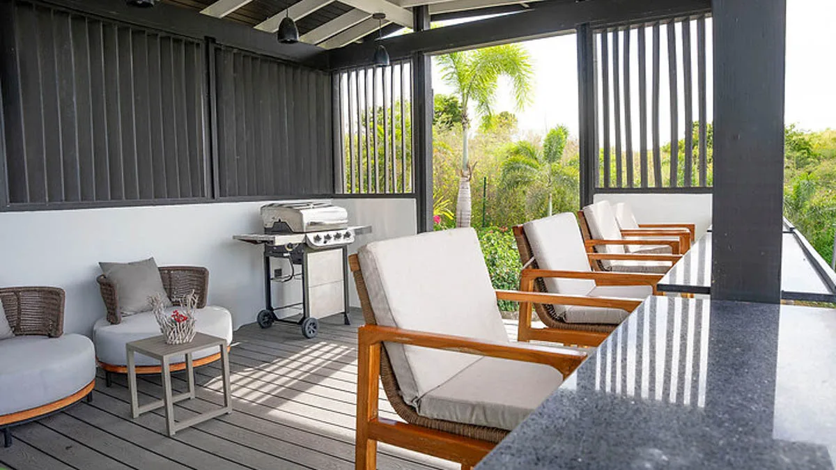 Villa Sea Star | Infinity Pool and Sea Views, 2-bedroom villa for sale in St Mary, Antigua & Barbuda - covered terrace with barbecue